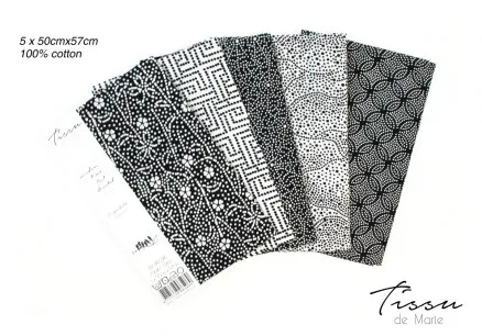 Tissu de Marie Fat Quarter Neutral Blomst 50x57cm - 5 stk